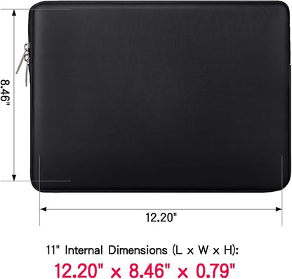 RAINYEAR 11 Inch Laptop Sleeve Soft PU Leather Case Protective Water Resistant Zipper Cover Padded Carrying Bag Compatible with 11.6'' MacBook Air Surface for 11" Chromebook Notebook Computer (Black)