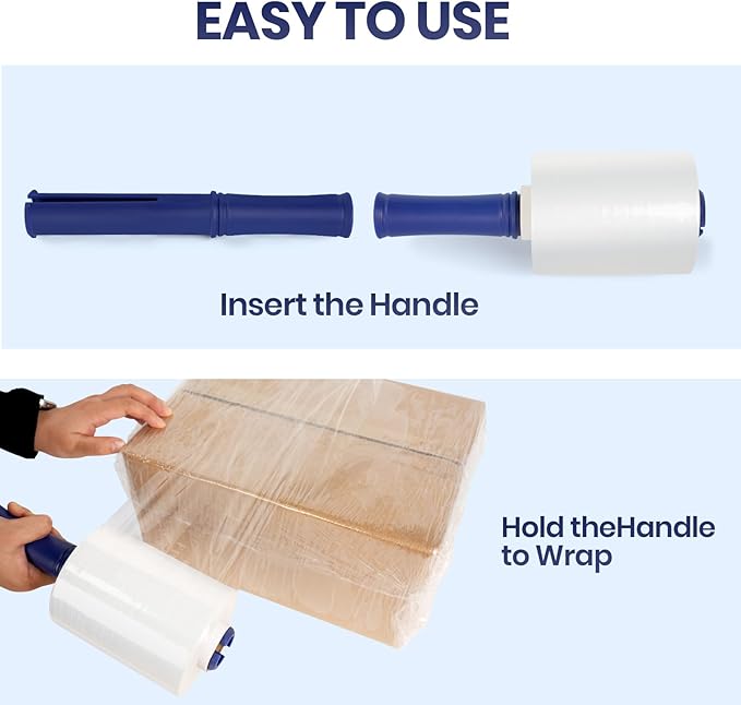 ADHES Mini Hand Stretch Wrap Film, 5 Inch x 1000 Feet, 4-Pack 80 Gauge Industrial Strength Stretch Film, Shrink Wrap Roll for Packing, Pallet Wrap, Furniture Wrapping Moving & Protection