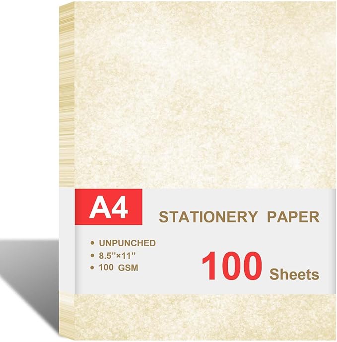 Parchment Paper for Certificates - Stationary Paper for Resumes, Diplomas, Letter Size Certificate Paper, 100 Sheets Double-Sided Diploma Paper, 100gsm, 8.5" x 11" Parchment Paper for Printing