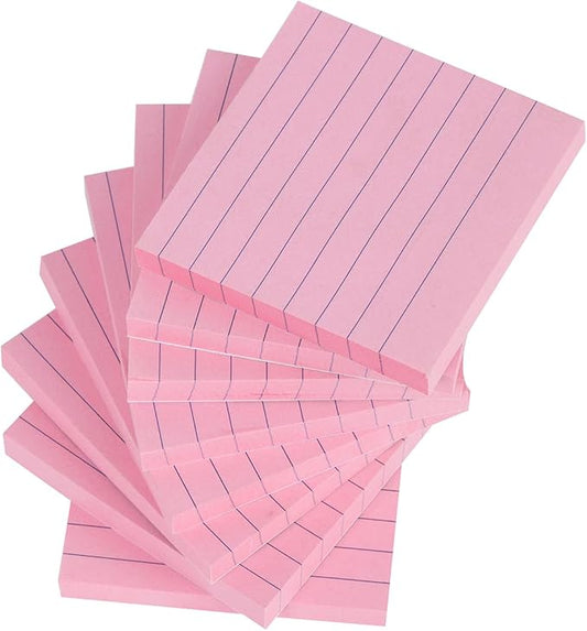 Vanpad Lined Sticky Notes 3x3 Inches, Light Pink Ruled Self-Stick Pads, Easy to Post for Home, Office, Notebook, 8 Pads/Pack