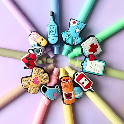 YJ PREMIUMS 10-Pack of Cute Nursing Pens with Heart, Syringe Designs in Black Ink - Versatile Writing Instruments for Nurses, Medical Assistants, Students (Medical)