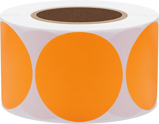 Hybsk 2 inch Circle Color Direct Thermal Stickers Shipping Labels for Barcodes,Name Tag,DIY Logo Design,QR Code,Inventory– Compatible with Zebra,Rollo,Munbyn,and More-750 pcs (2 inch,Orange)