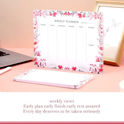 Weekly Planner Notepad Cute Set of 2 Undated Weekly Calendar Pad Tear Off 52 To Do List Notepad Weekly Desk Planner Planning Pads Memo Productivity Tracker for Work Goals Notes Schedule Ideas, Pink