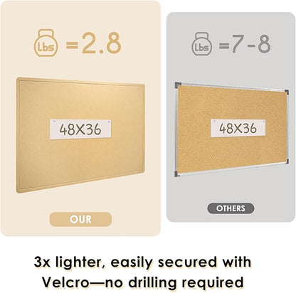 Large Bulletin Board - 48 x 36 Inches, Decorative Felt Pin Board for Wall - 4' x 3' Foldable Photo Display Board with Self-Adhesive Tape, Includes 20 Push Pins - Ginger Yellow