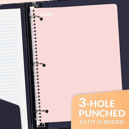 SUNEE Spiral Notebooks, 1-Subject, 10 Pack, College Ruled Paper, 8" x 10-1/2", 70 Sheets per Notebook,3-Hole Punched Paper, Pink,Purple, Blue, Green, Yellow Spiral Lined Notebooks for School,Work