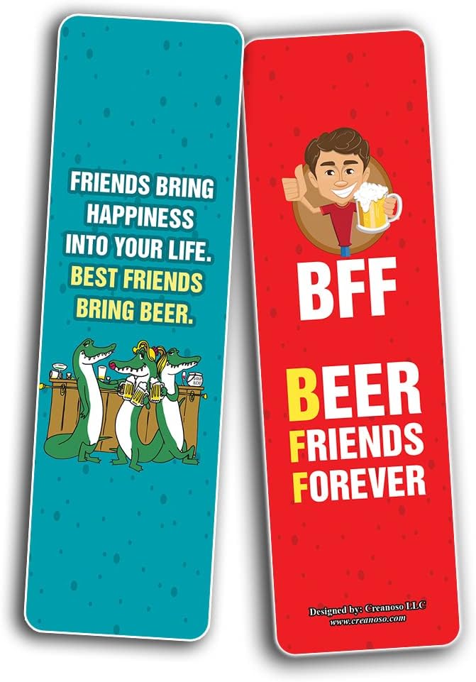 Creanoso Funny Beer Friends Bookmarks (5-Sets X 6 Cards) – Daily Inspirational Card Set – Interesting Book Page Clippers – Great Gifts for Adults and Professionals