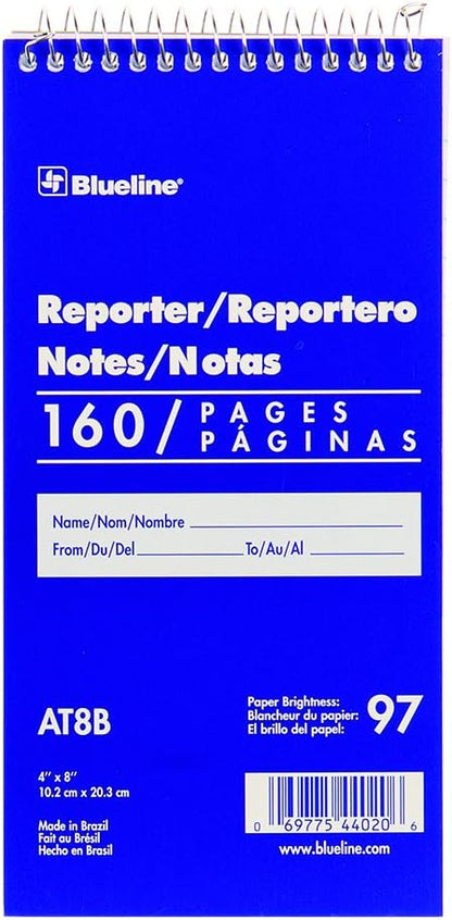 Blueline Reporter Notebook / Note Pad, 4 x 8 inches, 160 Pages / 80 Sheets (AT8B)