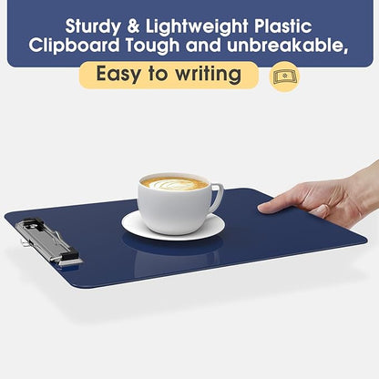 Plastic Clipboards 6 Pack, A4 Blue Clip Board 8.5x11 for Classroom, Students, Kid, Woman, Size 9" x 12.5" with Low Profile Clip, Office & School Supply