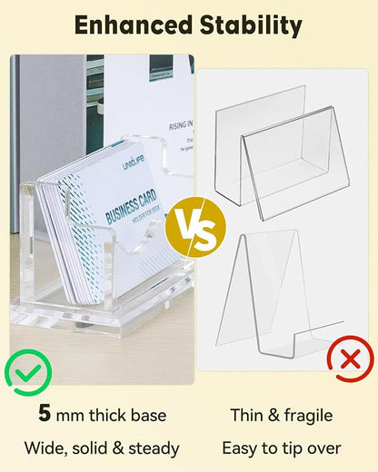 Uniclife Acrylic Business Card Holder for Desk 1 Slot Clear Horizontal Business Card Display Stand for Men and Women Desktop Name Card Organizer Card Stand for Office Home Exhibition, 60 Card Capacity