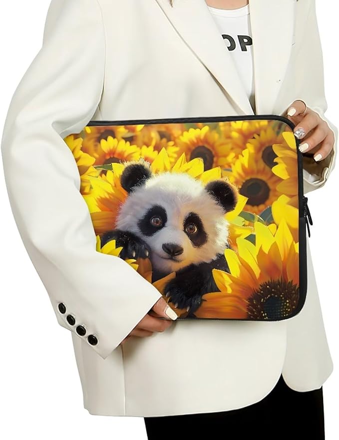 Sunflower Panda Printed Laptop Briefcase for Women Men, Waterproof Laptop Case Bag Laptop Case for 13 Inch, Lightweight Computer Carrying Cover with Zipper for Office Business Traveling