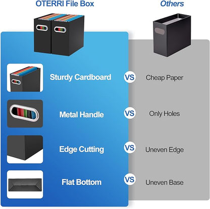 Oterri File Organizer, Small Storage Box, Cardboard File Folder Organizer, Collapsible File Box, Hanging File Organizer for Letter Size, Portable File Box with Handle, Only Box（Black，6 Packs）