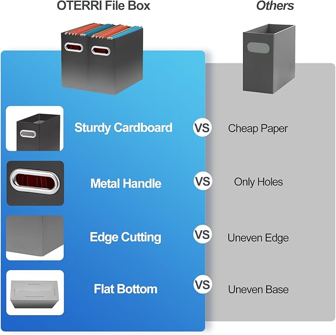 Oterri File Organizer, Small Storage Box, Cardboard File Folder Organizer, Collapsible File Box, Hanging File Organizer for Letter Size, Portable File Box, Only Box (Gradient Dark Grey,2 Packs)