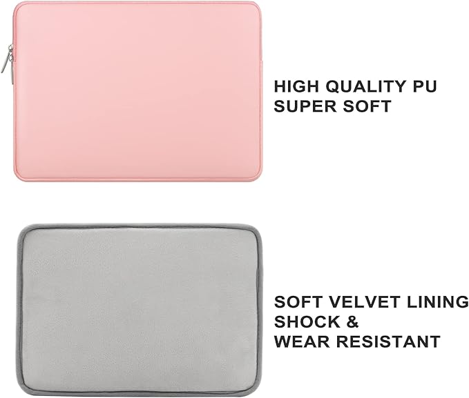 RAINYEAR 13.3 Inch Laptop Sleeve Soft PU Leather Case Water Resistant Padded Zipper Cover Protective Carrying Bag Compatible with 13.3" Notebook Computer Chromebook(Pink)
