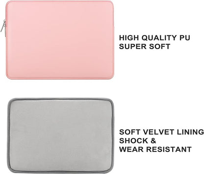 RAINYEAR 15.6 Inch Laptop Sleeve Soft PU Leather Case Protective Water Resistant Zipper Padded Cover Carrying Bag Compatible with 15.6" Notebook Computer Chromebook(Pink)