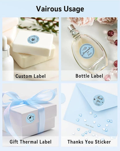 Phomemo 2” Color Circle Thermal Labels, Self-Adhesive Round Direct Sticker Labels, Circular Thermal Printer Label for Logo Design, Name/Price Tag, Thanks Card, Address, QR Code, 750 Labels/Roll, Blue