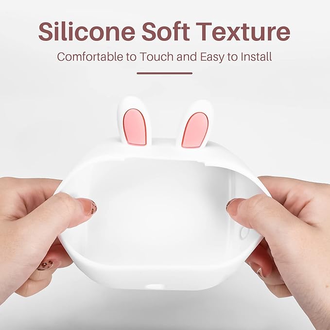 Memoking T02 Protective Case-Bunny Ears Shape Soft Silicone BPA-Free Cute Design Printer Cover, Compatible with T02 Mini Bluetooth Wireless Portable Mobile Pocket Printer, White