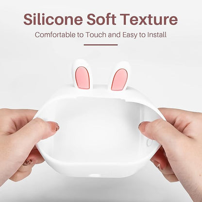 Memoking T02 Protective Case-Bunny Ears Shape Soft Silicone BPA-Free Cute Design Printer Cover, Compatible with T02 Mini Bluetooth Wireless Portable Mobile Pocket Printer, White