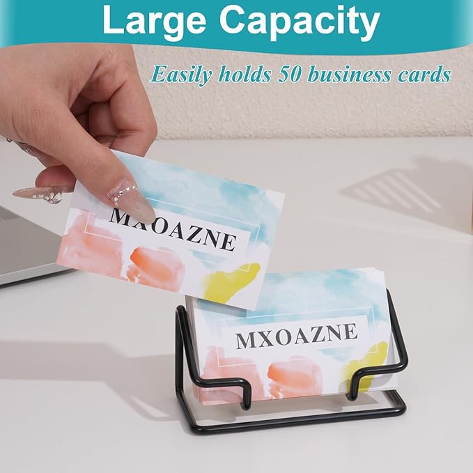Business Card Holder for Desk, Business Card Display Stand, Modern Desktop Business Card Organizer, 2 Pack, Black