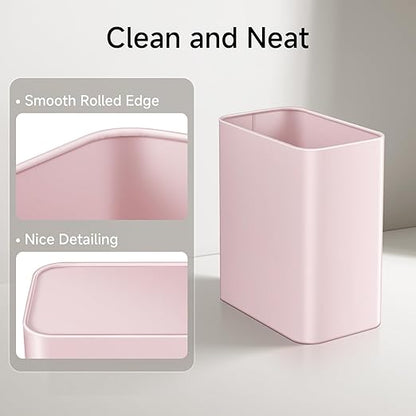 TIPGO Small Metal Trash Can, 2.1 Gallon Slim Trash Can for Bathroom, Wastebasket Garbage Bin for Bedroom, Office, Kitchen, Under Sink (Pink)