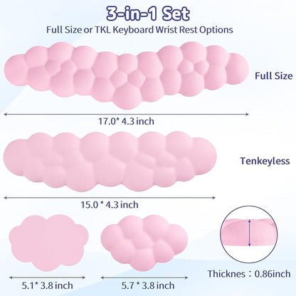 Cloud Wrist Rest Keyboard, Cloud Palm Rest Set with PU Leather Memory Foam, Cute Keyboard Rest for Wrist Support and Arm Rest, Desk Cloud Wrist Pad for PC/Gaming/Hand Cushion/Computer-Pink