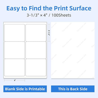 600 6 Per Sheet Label Address Labels 3-1/3" x 4" Self Adhesive Sheets Shipping Labels Easy Peel & Feed White Stickers for Laser & Inkjet Printers (100 Sheets, 600 Labels)