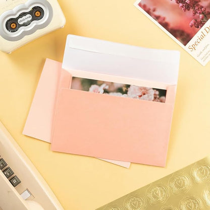 Wishop 50 Pack Shiny Self-Adhesive Envelopes with Shiny Fold Cards for Wedding Invitations, Greeting Cards, Baby Shower, Letter Mailing (Pink, 5x7)