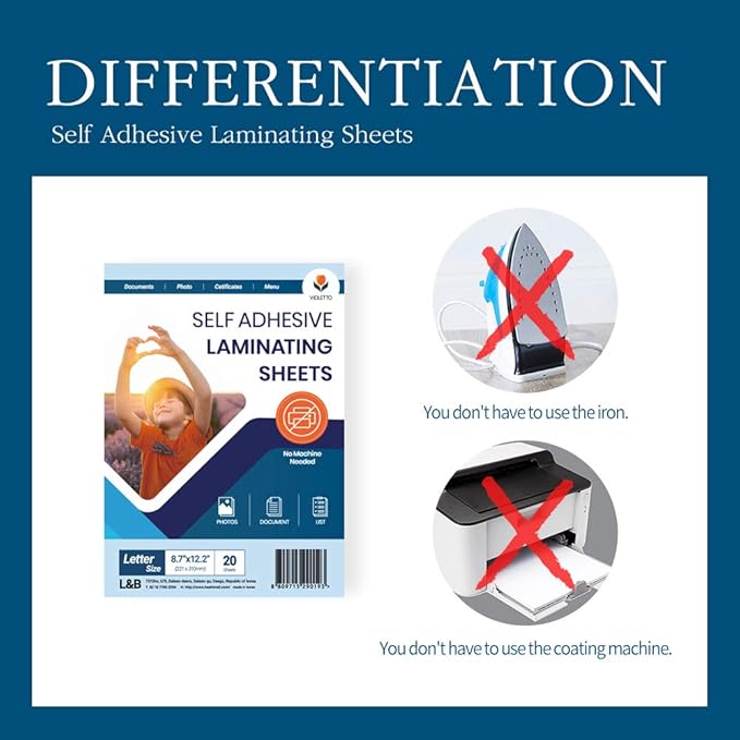 Self Stick Laminating Sheets 8.5 x 11 Inches, 4mil, Pack of 20, No Heat, No Machine, Peel and Stick Laminating Sheets, Self Adhesive Contact Paper, Self Sealing Clear Vinyl Stickers by VIOLLETO