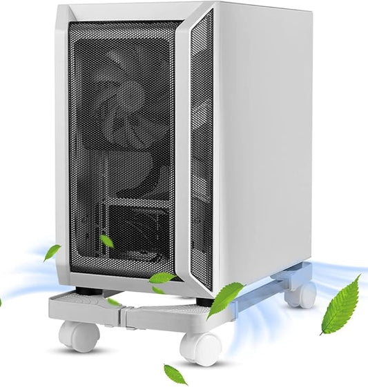 Computer Tower Stand, Adjustable Mobile CPU Stand with Rolling Caster Wheels, Premium PC Tower Stand Holder for Floor Carpet Gaming PC Case(White)