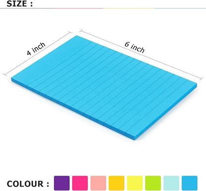 Eastern Wolf 8 Pads Lined Sticky Notes 4x6 Sticky Notes with Lines Self-Stick Note Pads 8 Bright Multi Colors, 35 Sheet/Pad