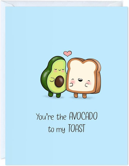ALY LOU Anniversary Card for Her Him/Girlfriend Wife/Husband Boyfriend, Friendship Thank You Birthday Love Kawaii Greeting Card (Avocado Toast)