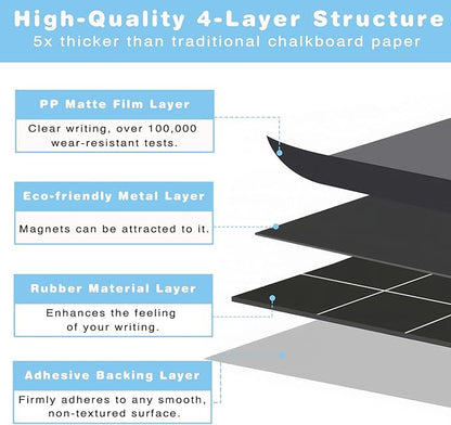 Magnetic Chalkboard Contact Paper for Wall 48" x 24" Self Adhesive Blackboard Wallpaper Peel and Stick Chalk Board Wall Decal Roll with 14 Chalk for Kids Home Playroom Classroom