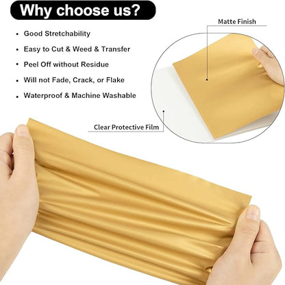 VINYL FROG Heat Transfer Vinyl Roll HTV Vinyl - 12"x12ft Gold Iron on Vinyl for T-Shirts, Heat Press Vinyl for DIY Craft Designs (Gold)