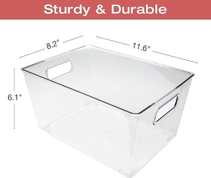 EXCELLO GLOBAL PRODUCTS 11.6" x 8.2" x 6.10" Rigid Plastic Clear Storage Bins for organizing and storing household goods, food, or Office supplies (Pack of 10)