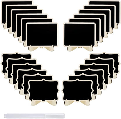 24 Pcs Small Chalkboard Labels with Easel Stand, Mini Chalkboard Signs, Wooden Blackboard for Table Numbers, Food Signs, Wedding Signs, Place Cards and Event Decoration, with 1 Liquid Chalk