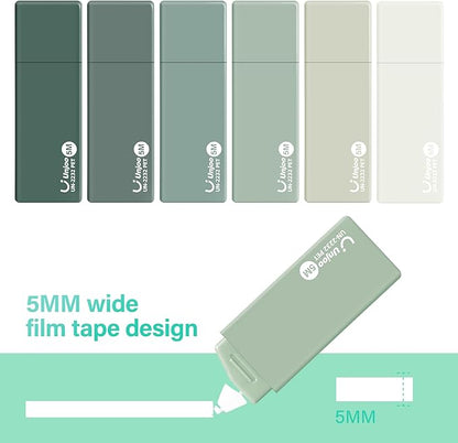 White Correction Tape, Easy To Use Cute Applicator for Instant Corrections, For school, Office Workers (Gradient Green, 5M/196" x 0.2",12pack)