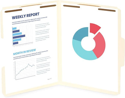 50 Manila Fastener File Folders - 1/3 Cut Reinforced Tab - Durable 2 Prongs Bonded Fastener Designed to Organize Standard Medical Files, Law Client Files, Office Reports - Letter Size, Manila, 50 Pack