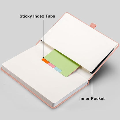 RETTACY Journaling Notebooks, A5 Lined Notebook Journal with 320 Numbered Pages, 5.7'' × 8.3'', Medium Size, Journal Notebook for Writing, Work, Leather Hardcover, 100 GSM Thick Paper (Pink)