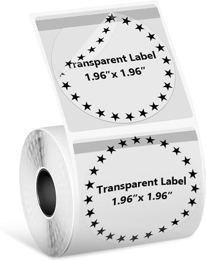 Phomemo Transparent Thermal Labels for M110/M220/M221/M120/M250 Label Maker,1.96"x1.96"(50x50mm),140 Labels/Roll, Multi-Purpose Self-Adhesive Phomemo Original Labels for Barcode/Logo/Business/Home Tag