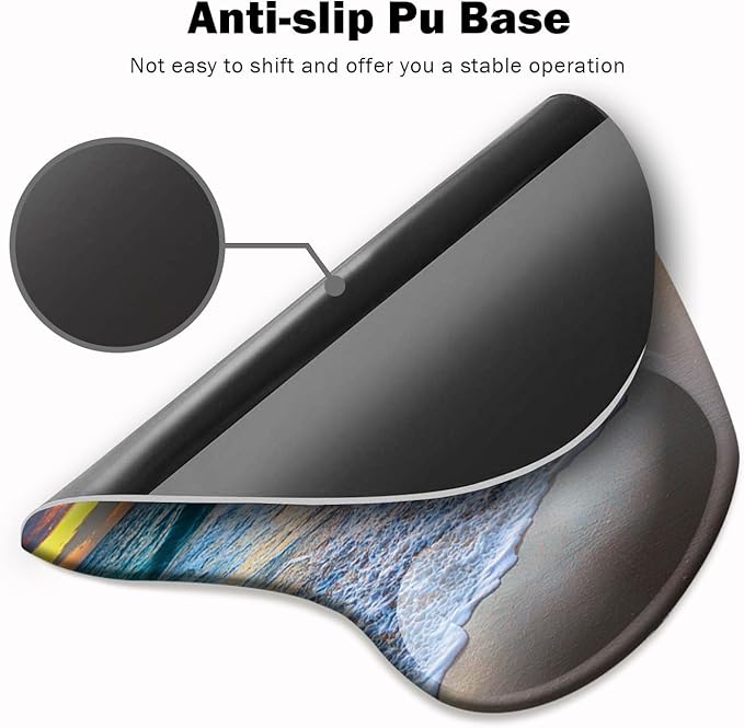 DOOKE Ergonomic Mouse Pad with Wrist Support and Coaster,Mouse Pads with Non-Slip PU Base for Home Office Working Studying Easy Typing & Pain Relief Natural Beach