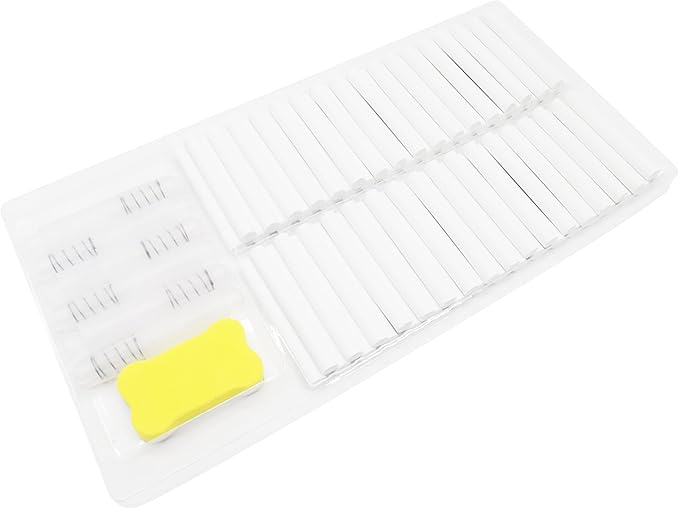 70PCS White Dustless Chalk with 6 Holders & Eraser – Non-Toxic Bulk Chalk Set for Blackboards, Perfect for School, Office, and Home Use.