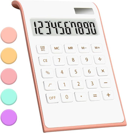 Rose Gold Calculator, UPIHO Rose Gold Pink Office Supplies and Accessories, 10 Digits Solar Battery Basic Office Calculator, Desktop Calculator with Large LCD Display, Gifts for Coworkers