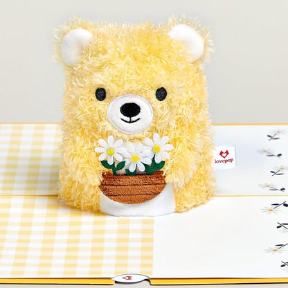 Lovepop Plushpop Soft Animal Pop-Up Card for Her and Him - 3D Bear Thinking of You Greeting Card for Boys, Girls, Men, Women - Hello - 6" x 8" Card - Yellow
