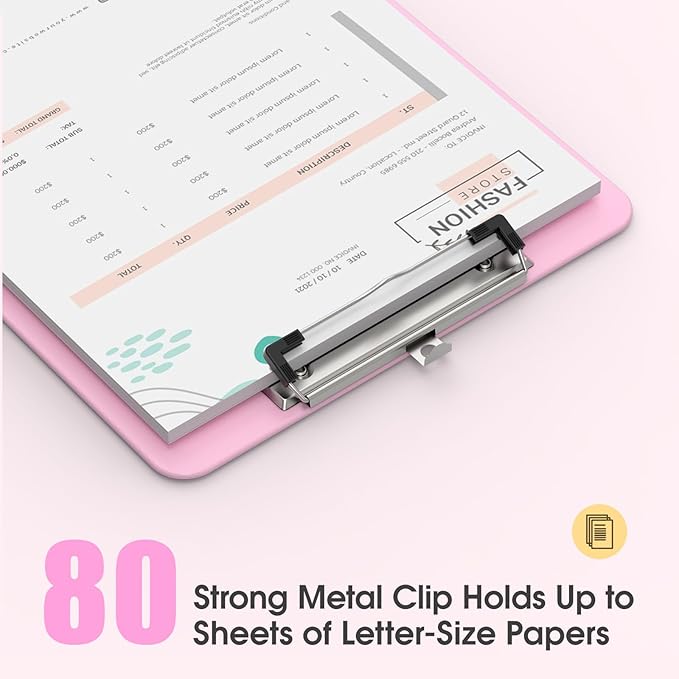 Plastic Clipboards 2 Pack, A4 Pink Clip Board 8.5x11 for Classroom, Students, Kid, Woman, Size 9" x 12.5" with Low Profile Clip, Office & School Supply