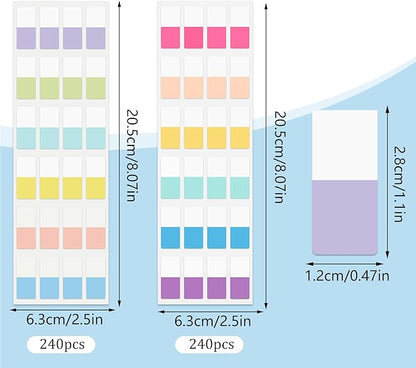 480 Pcs Sticky Index Tabs, Colored Book Sticky Tabs for Notebooks, Repositionable Page Tabs for Notebooks File Classification (0.5×1inch)