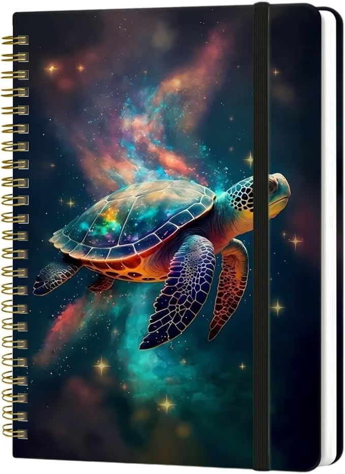 Spiral Notebook - A5 Spiral Notebooks, 8.3'' × 5.8'', 160 Pages, Aesthetic Journaling Notebooks for Women, College Lined Notebook with Elastic Closure, Back Pocket, for School Office, TurtleE