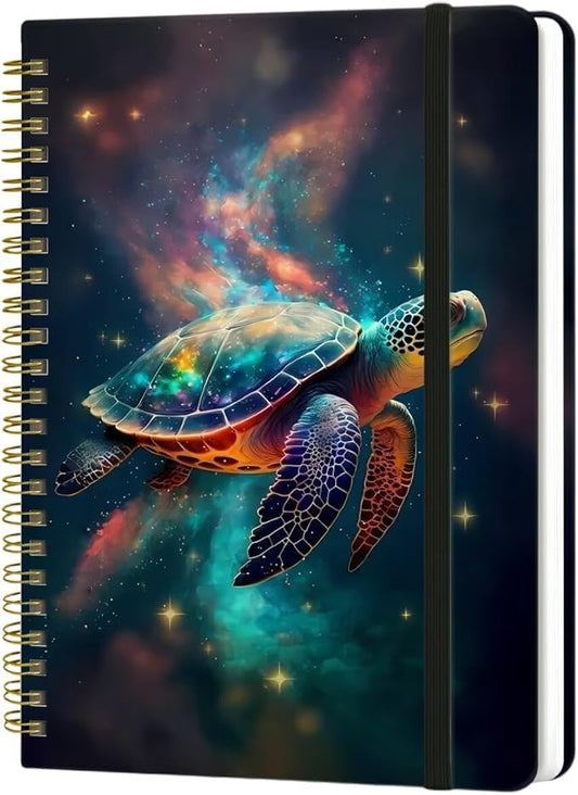 Spiral Notebook - A5 Spiral Notebooks, 8.3'' × 5.8'', 160 Pages, Aesthetic Journaling Notebooks for Women, College Lined Notebook with Elastic Closure, Back Pocket, for School Office, TurtleE