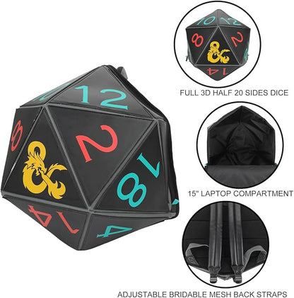 Dungeons & Dragons D20 Dice Molded Black Laptop Backpack