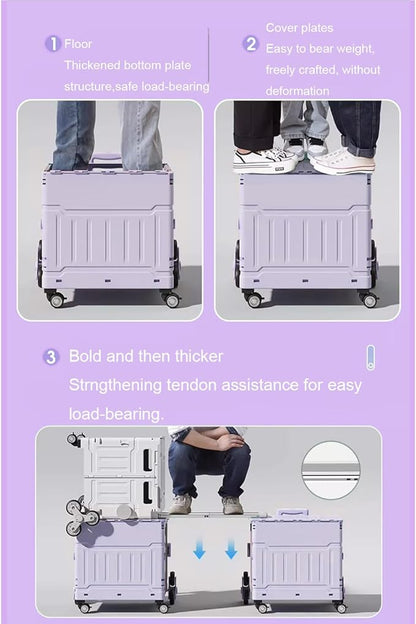 Foldable Utility Cart with Stair Climbing Wheels,Folding Portable Rolling Crate Handcart with Aluminium Alloy Telescoping Handles, Handcart for Grocery Book File Tool Art Supplies