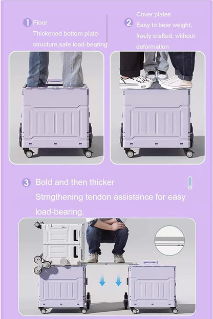 Foldable Utility Cart with Stair Climbing Wheels,Folding Portable Rolling Crate Handcart with Aluminium Alloy Telescoping Handles, Handcart for Grocery Book File Tool Art Supplies