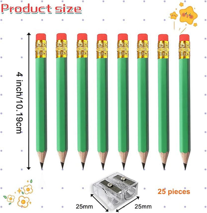 Adhere 25pcs Golf Pencils with eraser Hexagon Wooden Pencils Graphite 2B for Golf Event Scoring,Classroom,Wedding,Company Meetings,Pew, Pocket (Light Green)